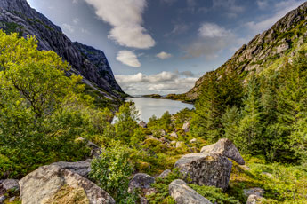 Insel Austvågøya. Zum Berg Vågakallen. Blick zum Djupfjord