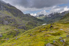 Insel Austvågøya. Zur Trollfjordhytta.
																  Blick zum Austpolldalen