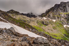 Aufstieg zum Berg Møysalen. Am Memurskaret